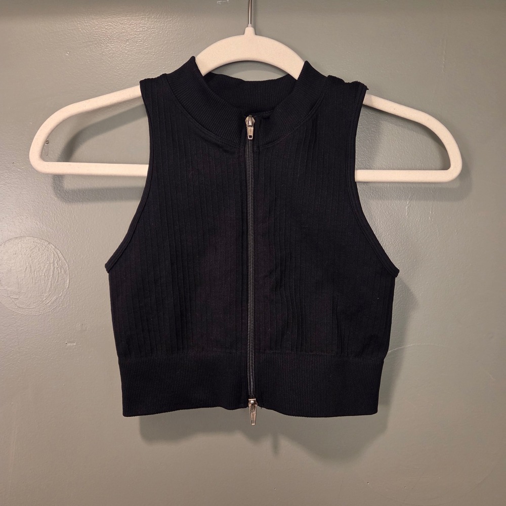 Women's Compression Racerback Cropped Tank Top Zipper Active Gym Workout